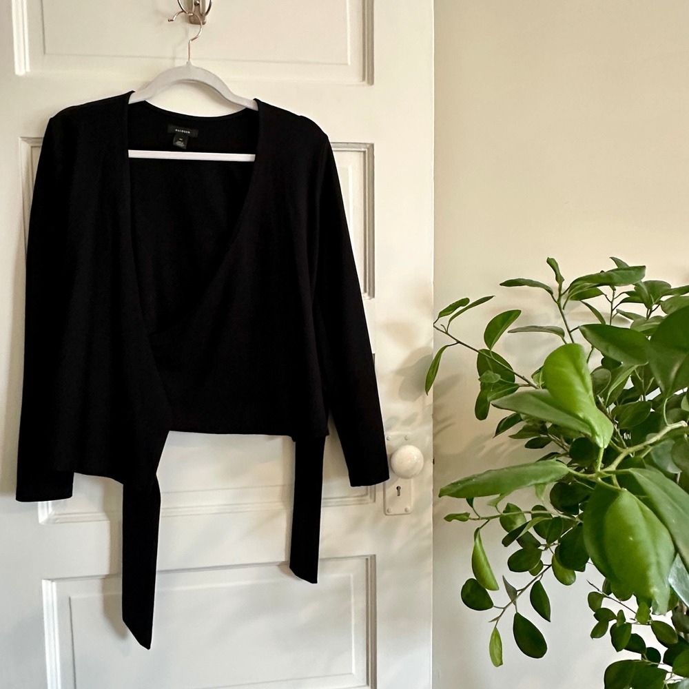 Halogen Black Wrap Tie Neck Long Sleeve Cardigan‎ Sweater XS